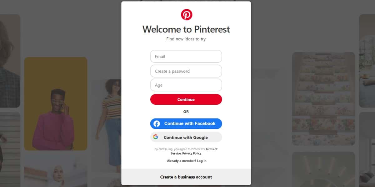 sign up for pinterest